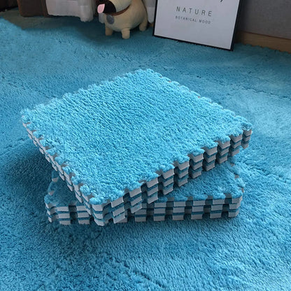 Plush foam play mat tiles in blue