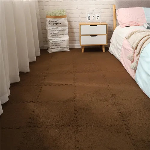 Plush foam play mat tiles in brown