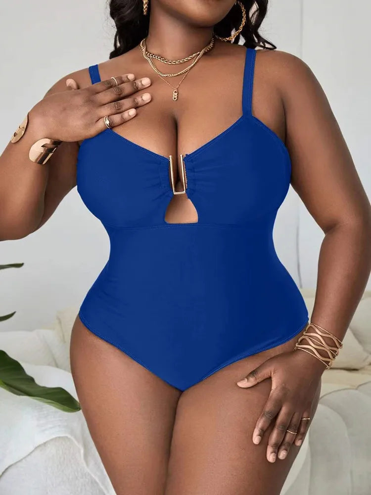 Plus size cutout swimsuit in Blue