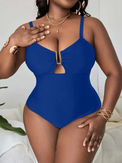 Plus size cutout swimsuit in Blue