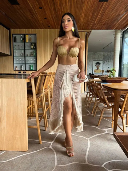 Bikini with fishnet tassel skirt, view 2