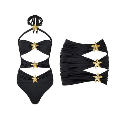 3Pcs Star Button Swimsuit