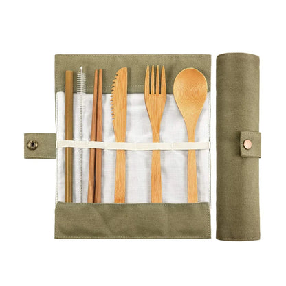 Bamboo Travel Cutlery Set with Carrying Case