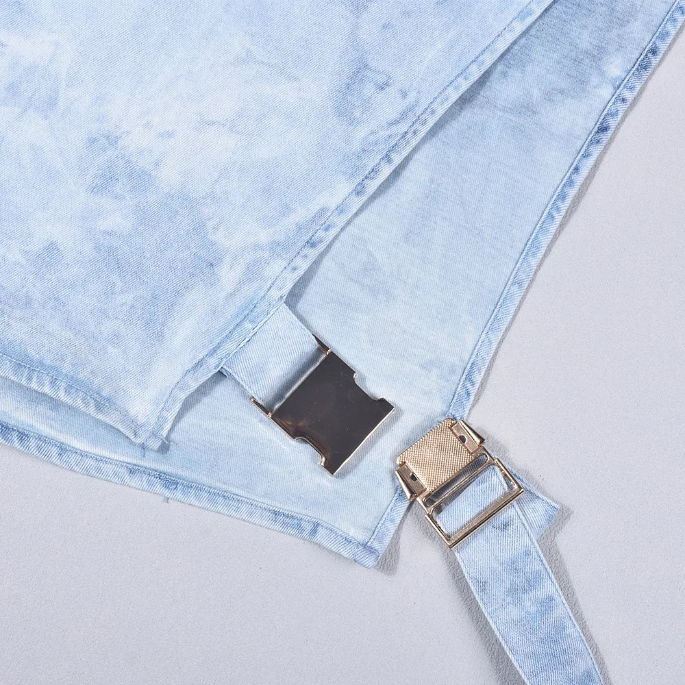Denim Strapless Jacket Stand Collar Crop Top for Women