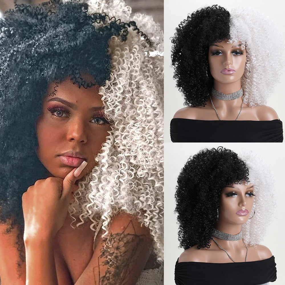 Afro Kinky Curly Hair Wigs With Bangs Synthetic Fiber