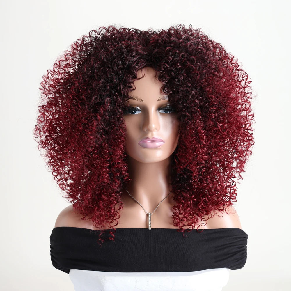 Afro Kinky Curly Hair Wigs With Bangs Synthetic Fiber