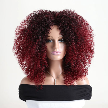 Afro Kinky Curly Hair Wigs With Bangs Synthetic Fiber
