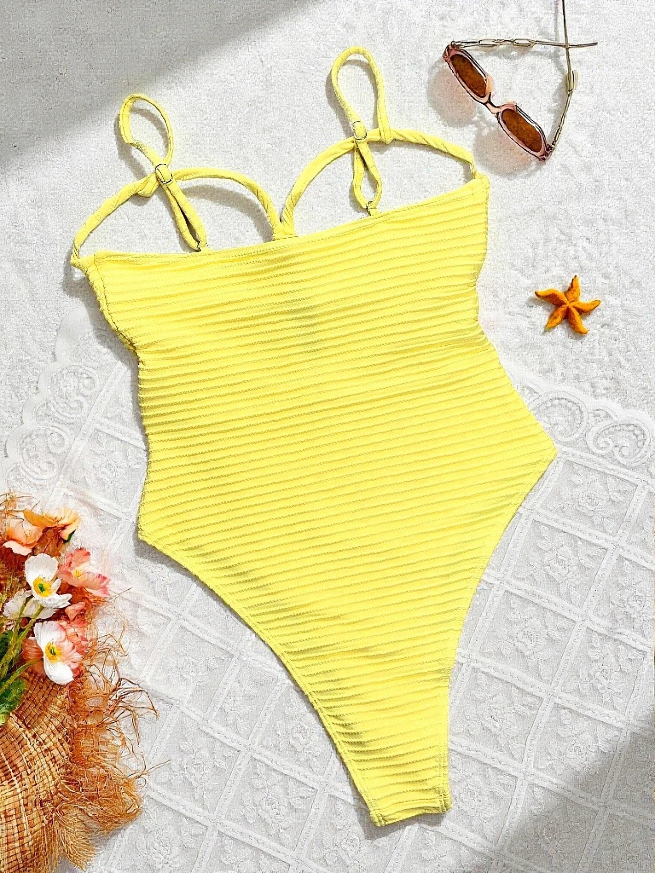 Sexy Yellow Swimwear Women 2026 Hollow Out Cross Slim