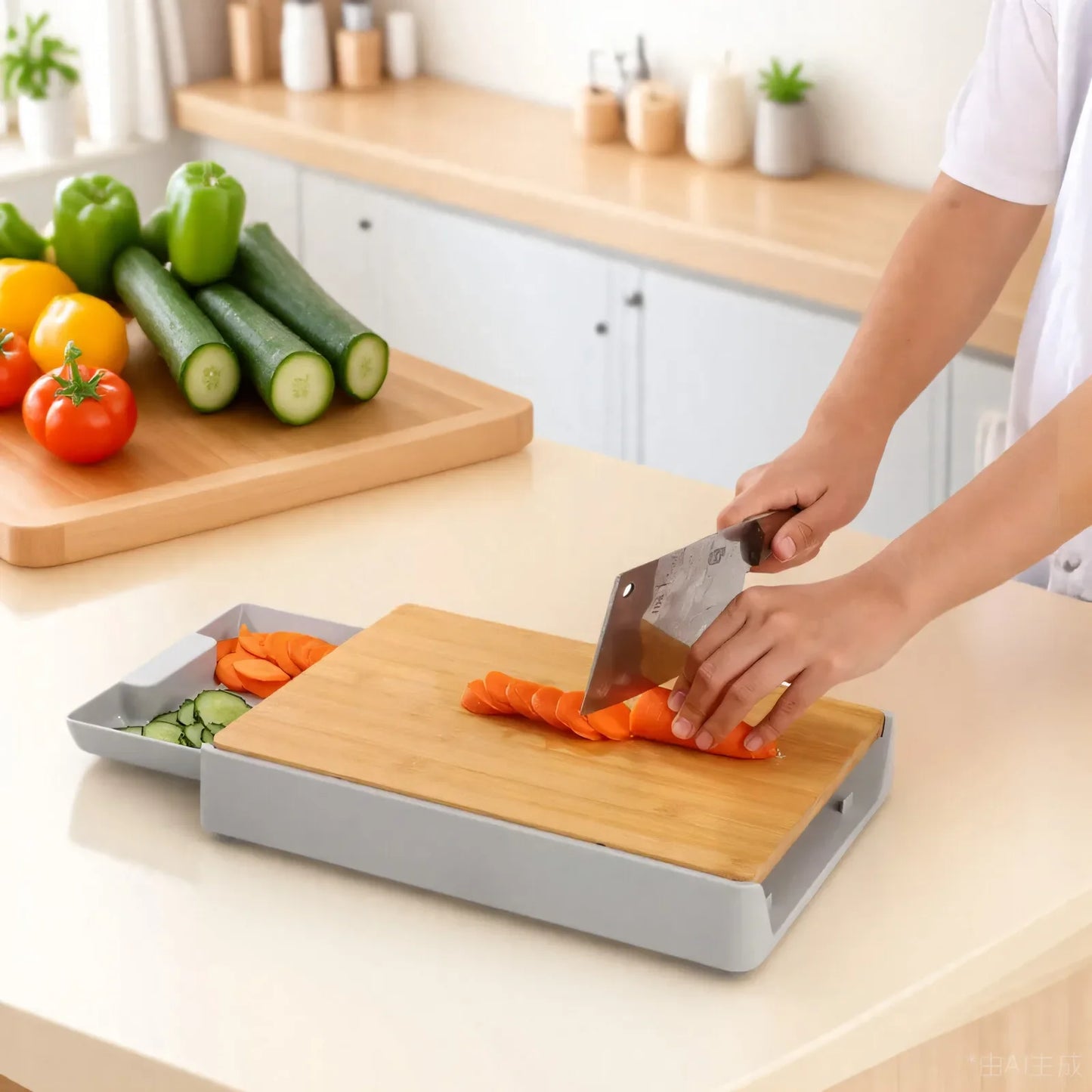 Kitchen Chopping Blocks with Storage Drain Storage Box,