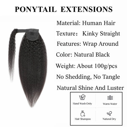 Kinky Straight Ponytail Human Hair Extension