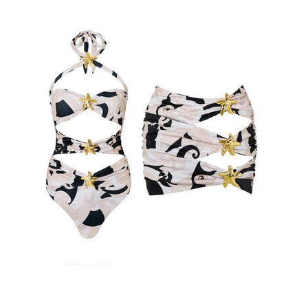 3Pcs Star Button Swimsuit