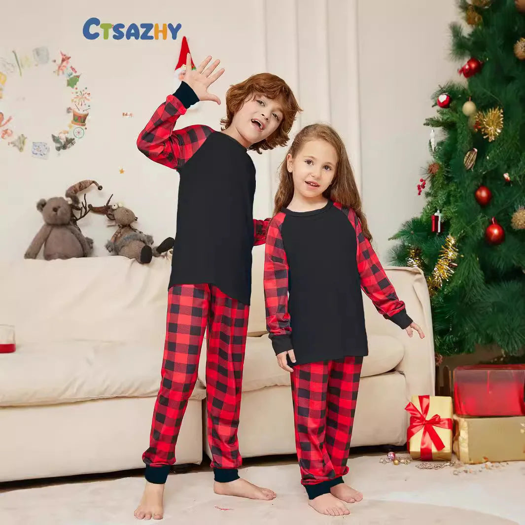 solid color plaid family home wear sets