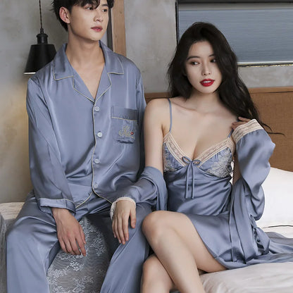 Couple Ice Silk Pajamas Set