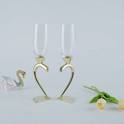 2pcs Heart-shaped Crystal Champagne Glasses Set