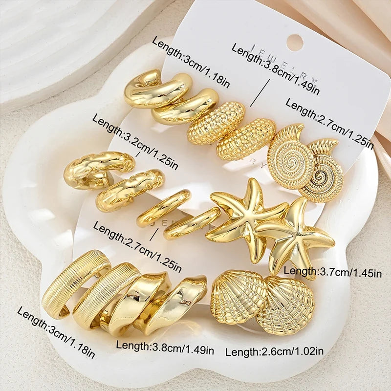 18-Piece Vintage Gold Ocean Earring Set