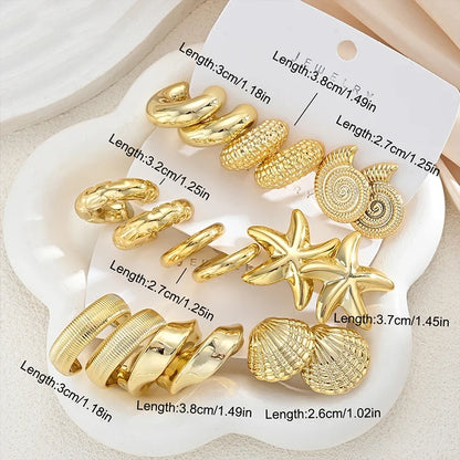 18-Piece Vintage Gold Ocean Earring Set
