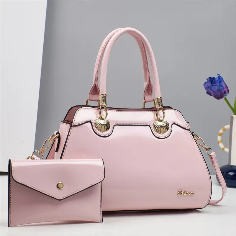2PC Set Patent Leather Purses Tote Bag