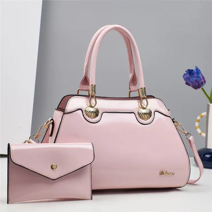 2PC Set Patent Leather Purses Tote Bag