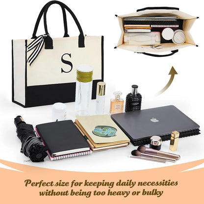 Embroidered Letter Canvas Handbag