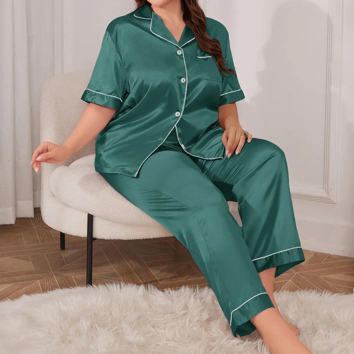 plus Size Silk Satin Pajama Suit