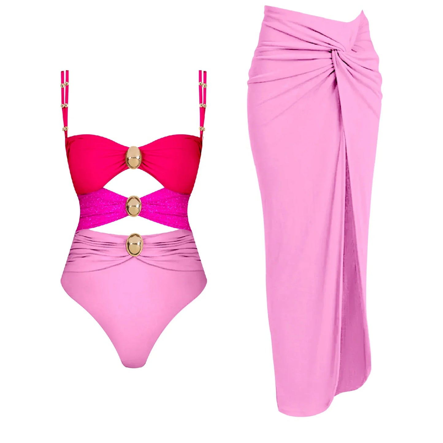 Cut Out One Piece Swimsuit with Skirt