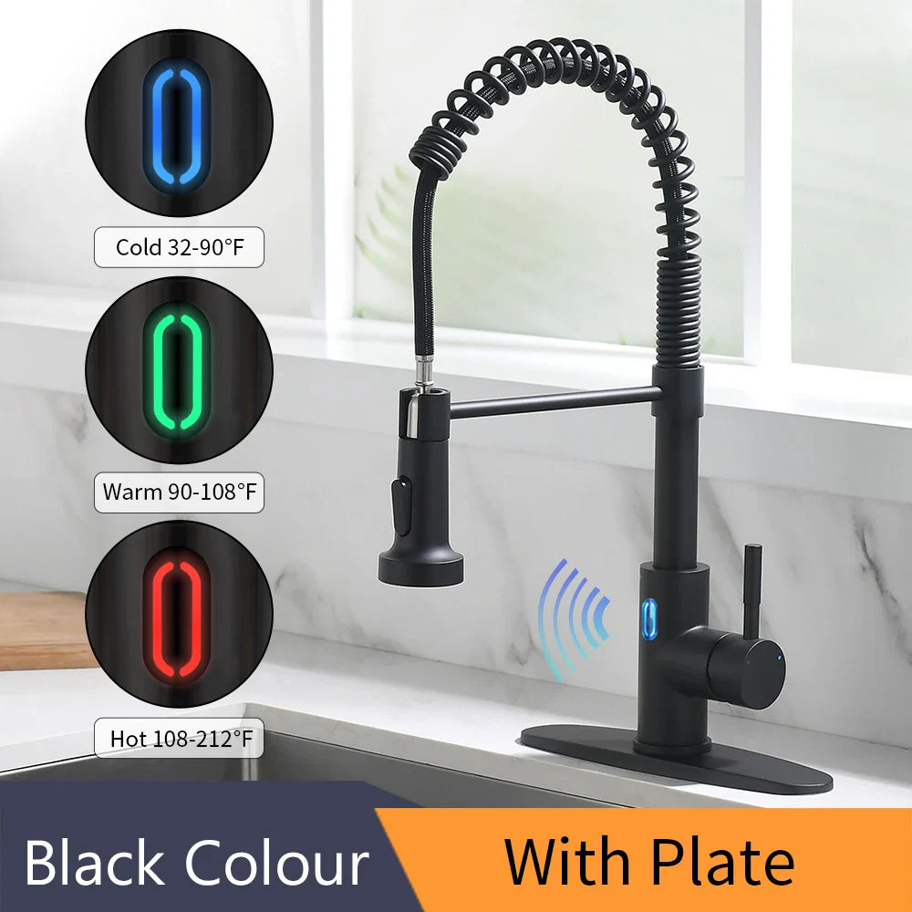 Touchless LED Light Kitchen Sink Faucet