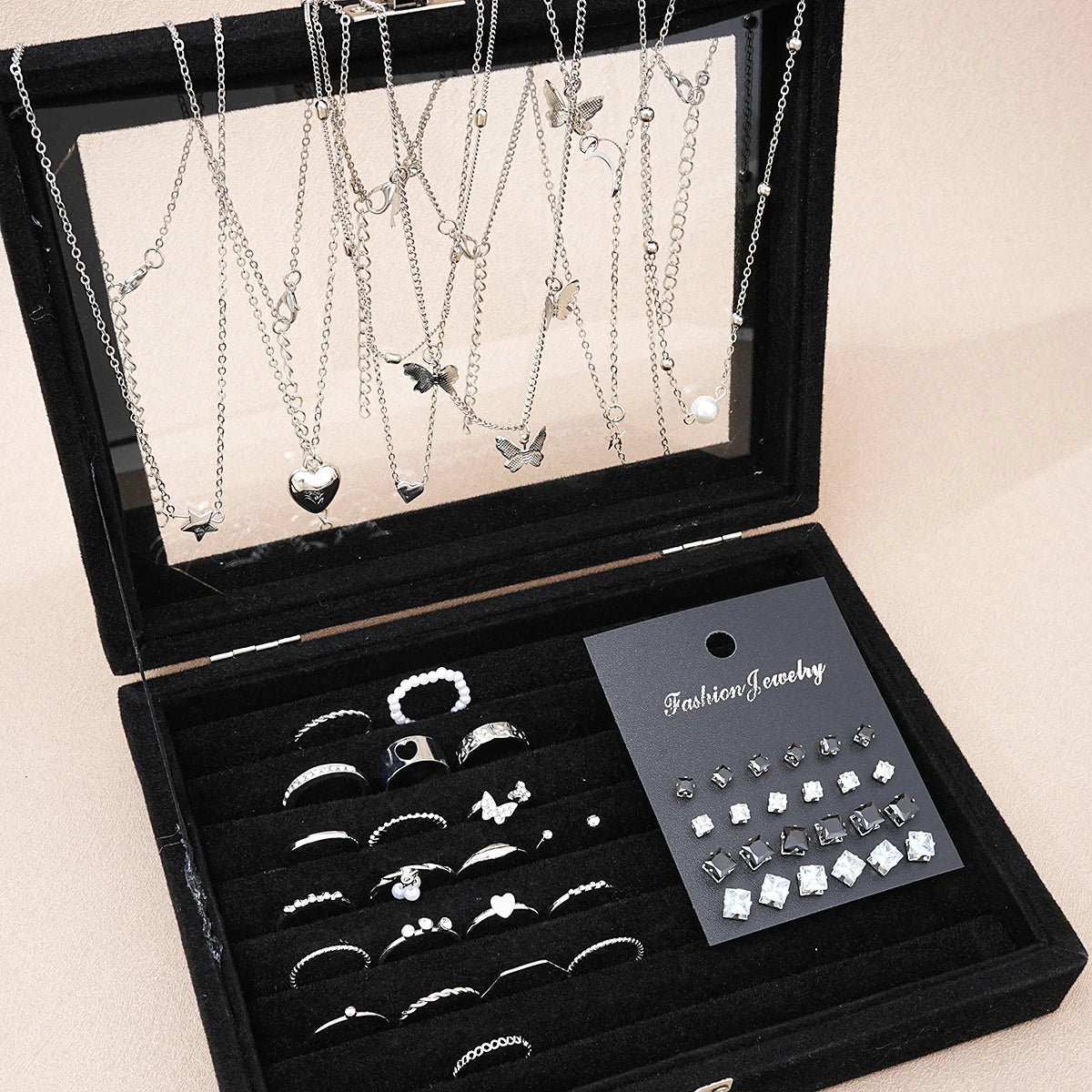 51-piece silver-tone butterfly & pearl jewelry set