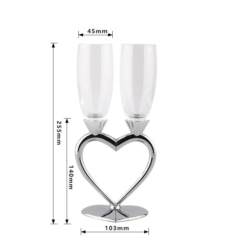 2pcs Heart-shaped Crystal Champagne Glasses Set