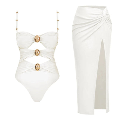 Cut Out One Piece Swimsuit with Skirt