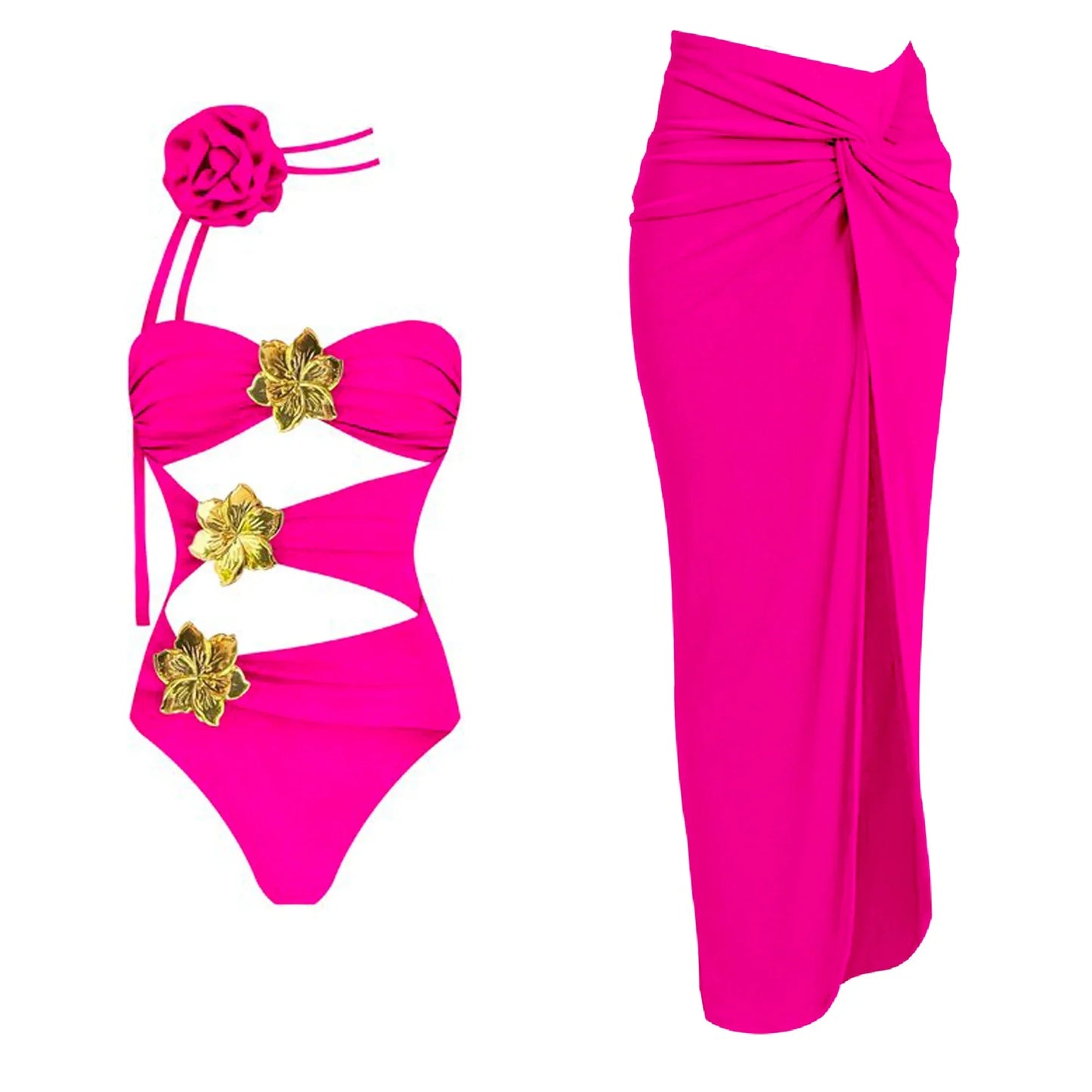 Cut Out One Piece Swimsuit with Skirt