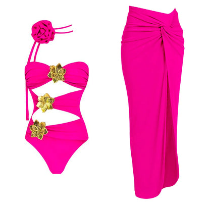 Cut Out One Piece Swimsuit with Skirt