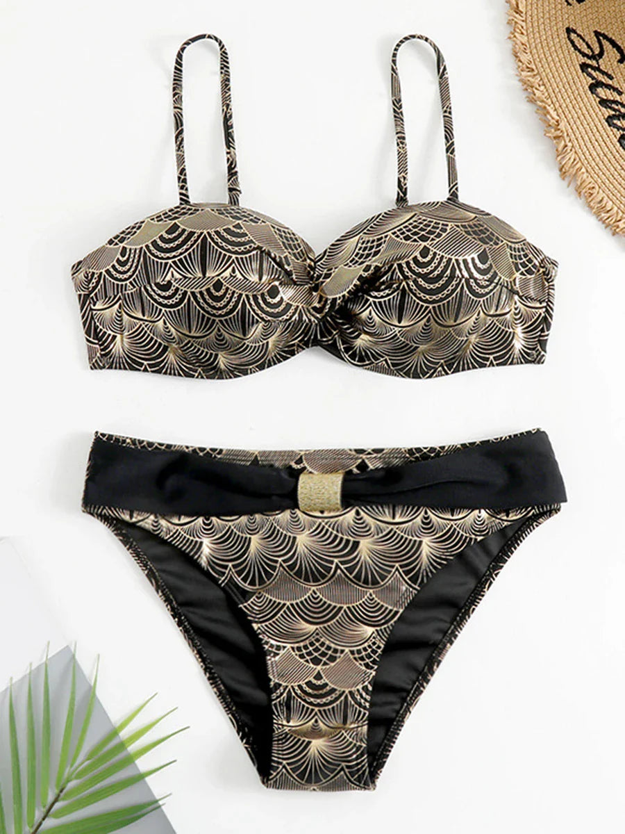 Metallic Stitch Push Up Bikini