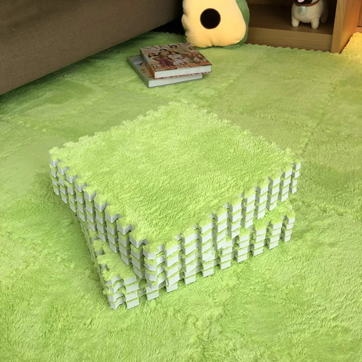 Plush foam play mat tiles in fruit green