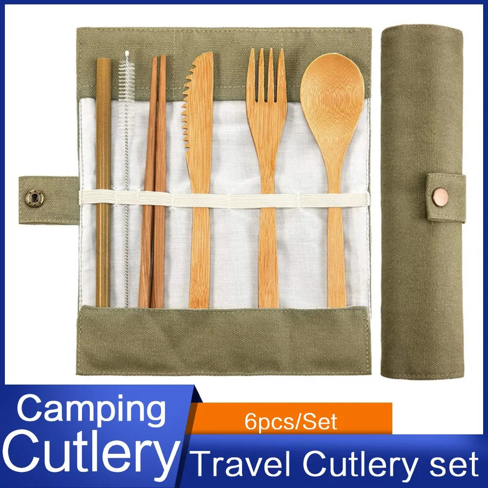 Bamboo Travel Cutlery Set with Carrying Case