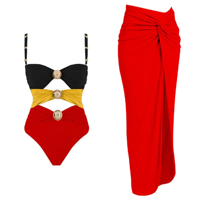 Cut Out One Piece Swimsuit with Skirt