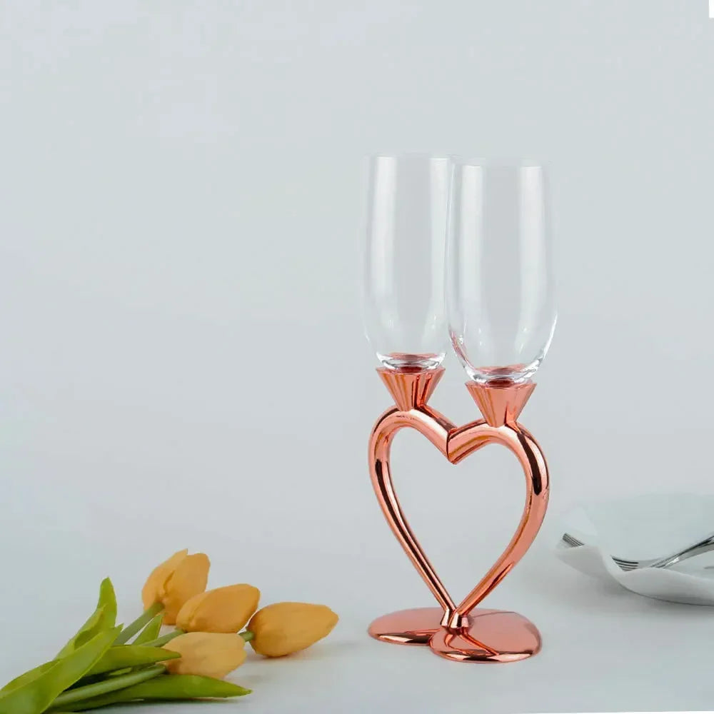 2pcs Heart-shaped Crystal Champagne Glasses Set