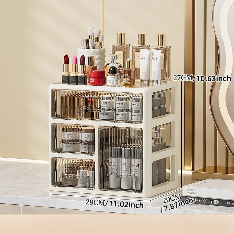 Cream Color Cosmetics Box, Multi-compartment Organizer