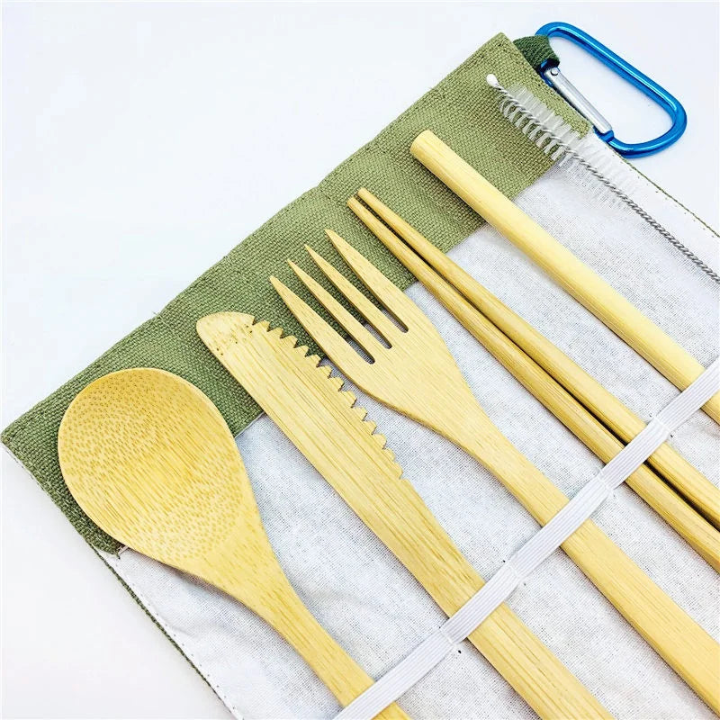 Bamboo Travel Cutlery Set with Carrying Case