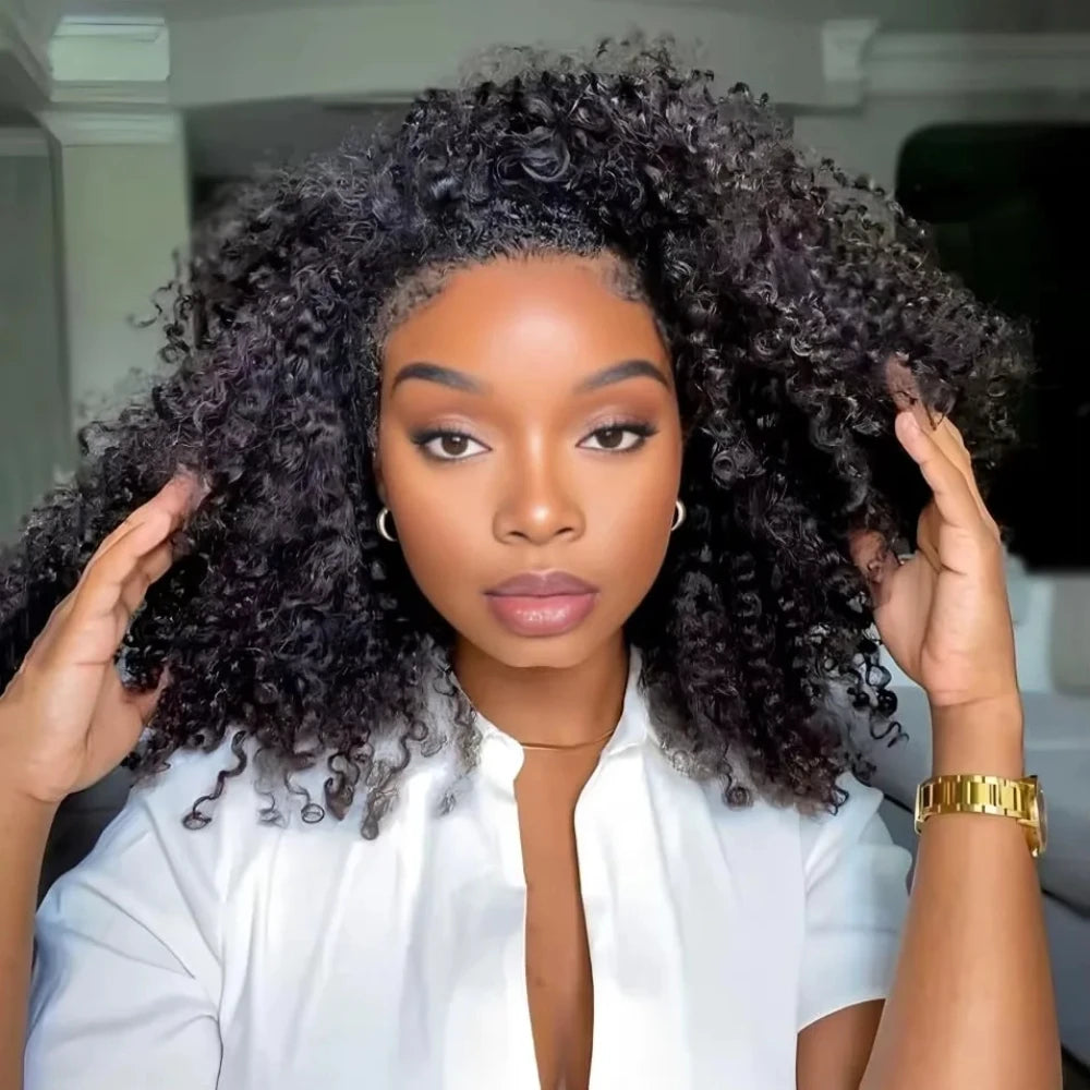 Half Wig Headband Curly 32 Inches Human Hair 