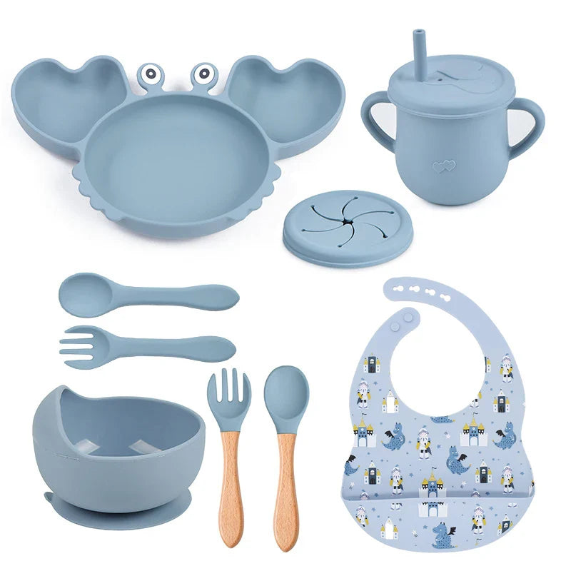 9Pcs Baby Silicone Non-Slip Suction Feeding set
