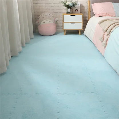 Plush foam play mat tiles in light blue