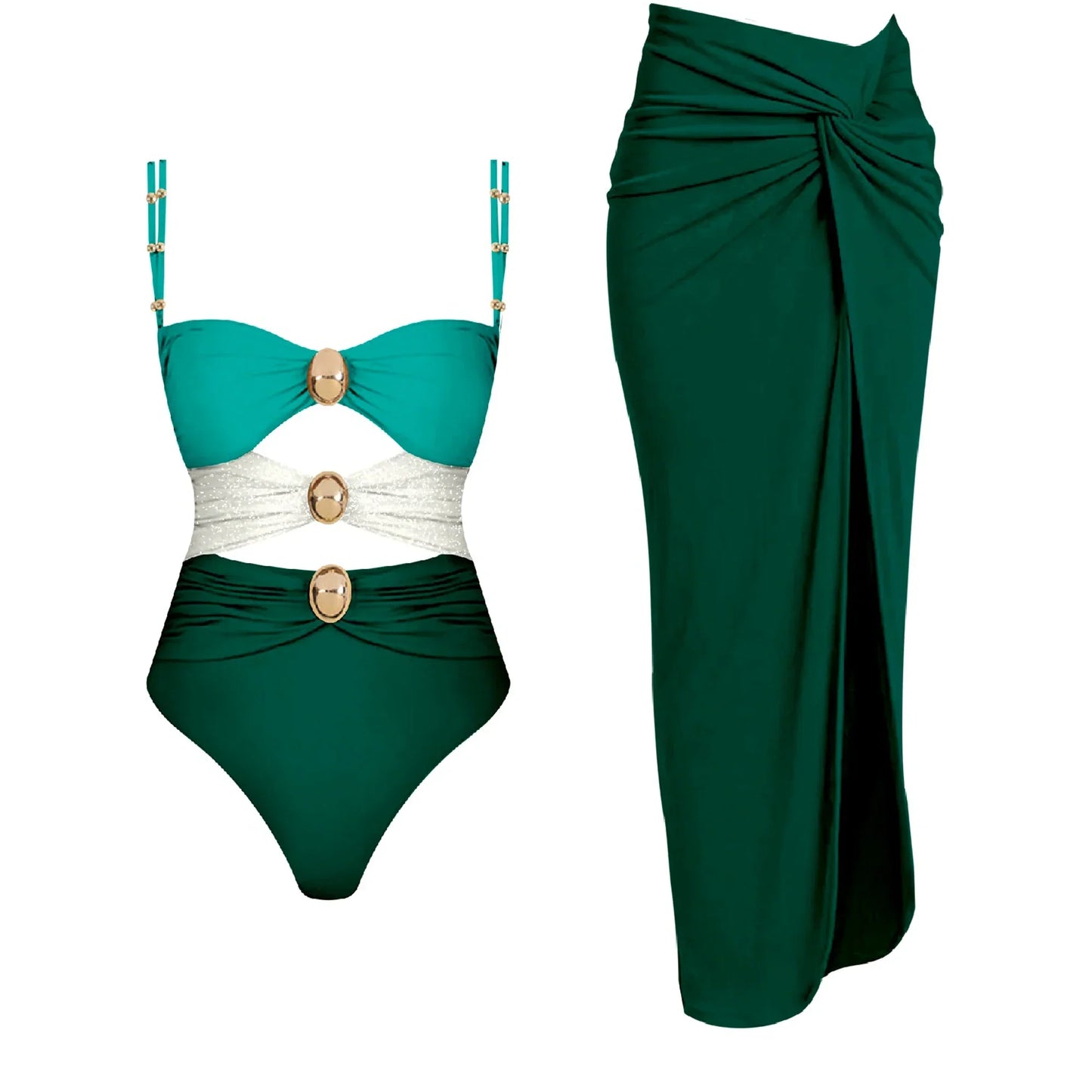 Cut Out One Piece Swimsuit with Skirt