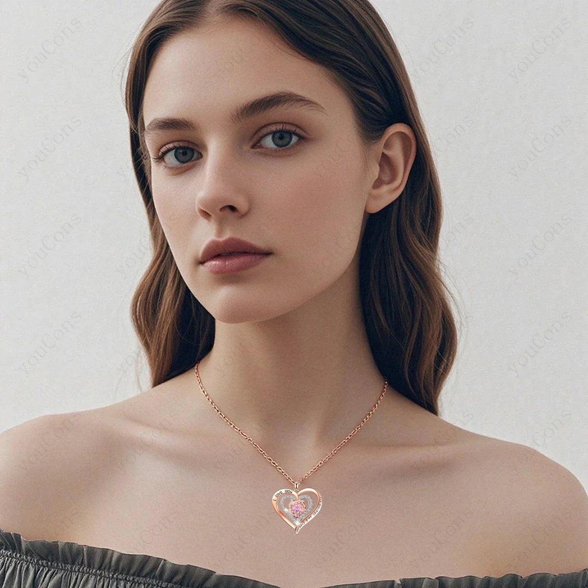 Pink Heart Pendant Necklaces With Rose Gift Box