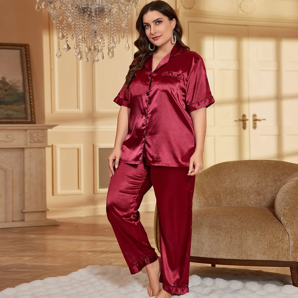 plus Size Silk Satin Pajama Suit