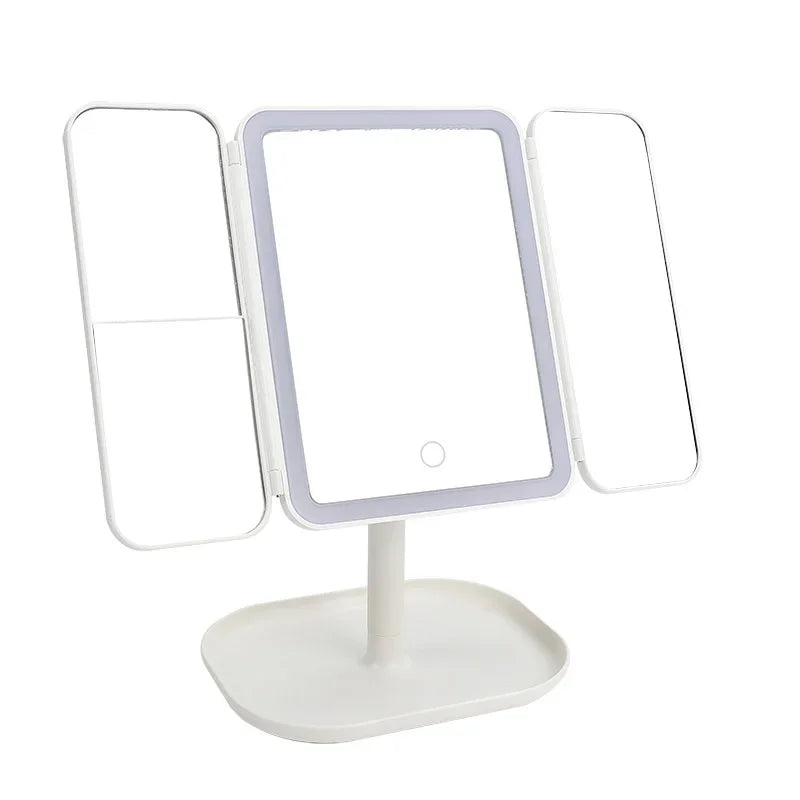 Tri-fold LED vanity mirror in white