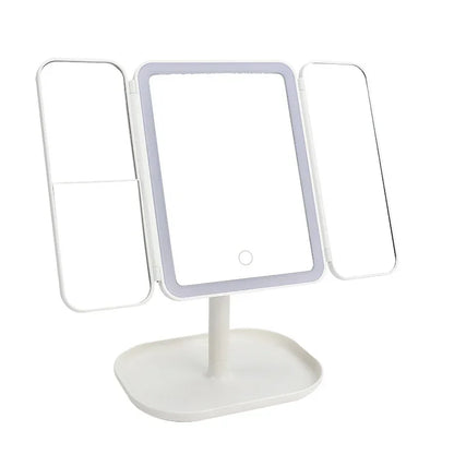 Tri-fold LED vanity mirror in white