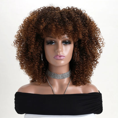 Afro Kinky Curly Hair Wigs With Bangs Synthetic Fiber