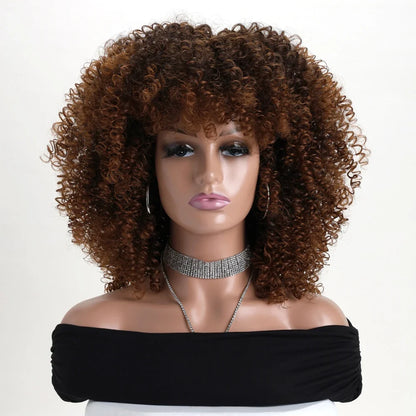 Afro Kinky Curly Hair Wigs With Bangs Synthetic Fiber