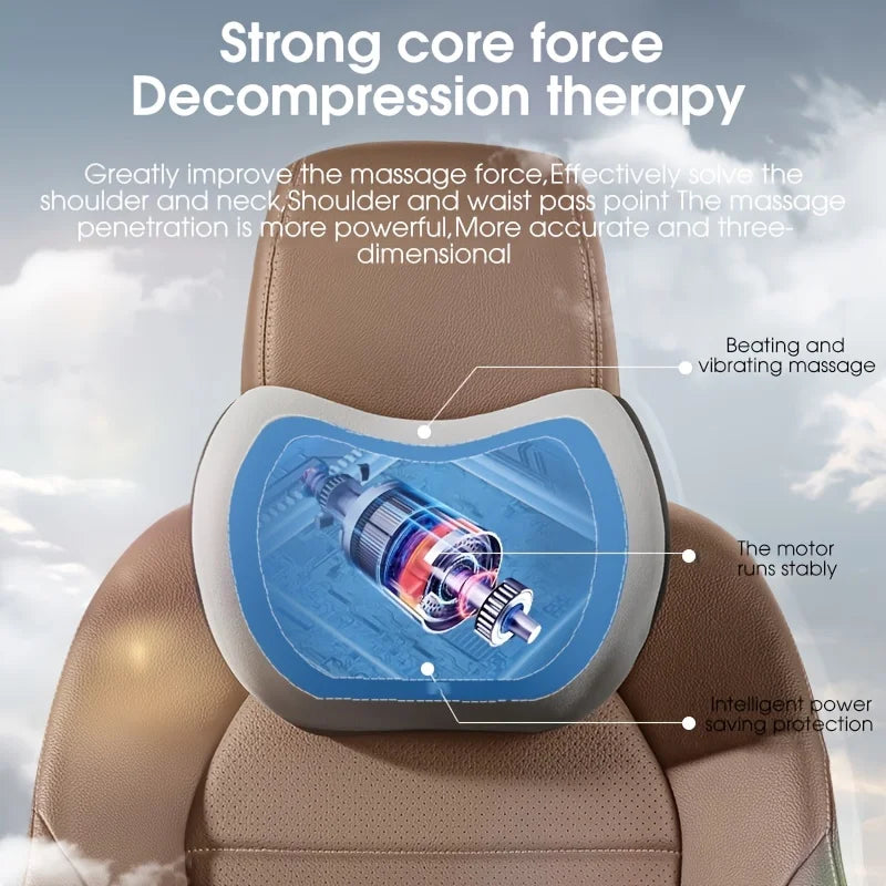 Relax on the go with our Car Massage Neck Pillow & Lumbar Support—vibrating comfort for your car or office to ease neck, back, and waist tension!
