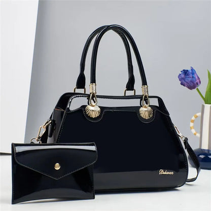 2PC Set Patent Leather Purses Tote Bag